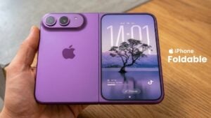 Side profile showing the minimized screen crease on the foldable iPhone
