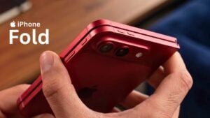 The side profile of the iPhone Fold demonstrating its 4.5 mm unfolded thickness.