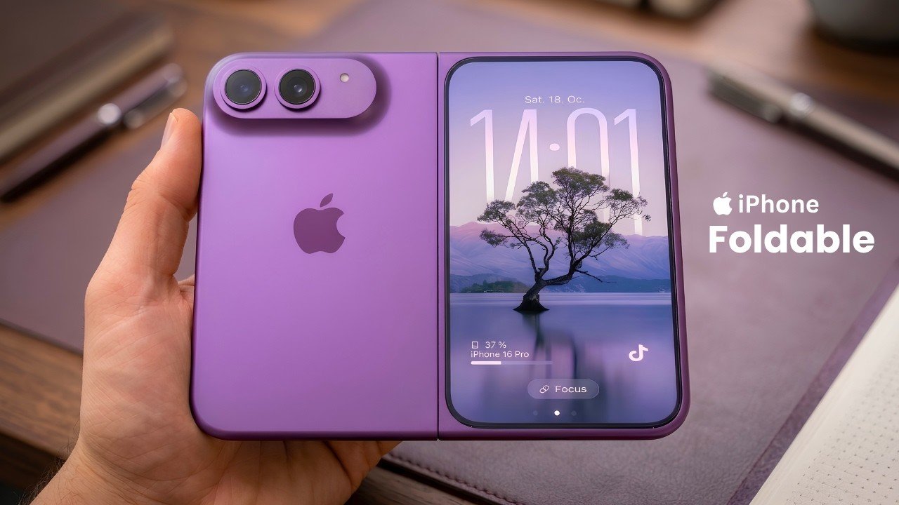 Render of the upcoming Apple iPhone Fold Ultra showing the outer display