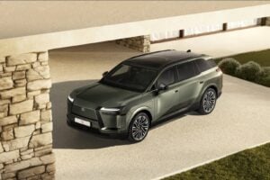 Exterior front view of the all-electric Lexus TZ SUV