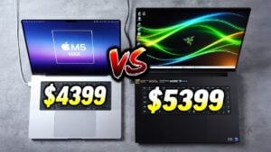 Side by side comparison of the M5 Max MacBook Pro and Razer Blade 18