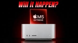 Price comparison graphic showing an $8,000+ Extreme concept versus current Mac Studio options for pro buyers.