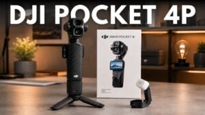 DJI Osmo Pocket 4P camera displaying its dual-lens system