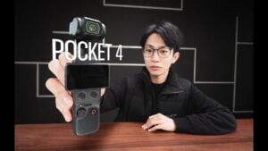 DJI Pocket 4 attached to magnetic accessories for travel vlogging.