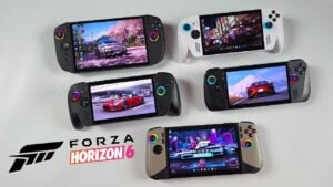 Side by side comparison of handheld PCs playing Forza Horizon 6