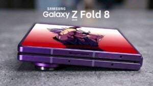 Front display on Galaxy Z Fold 8 Wide mockup highlighting a shorter, wider shape and 4:3 style layout.