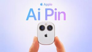 Apple AI Pin clipped to a shirt collar