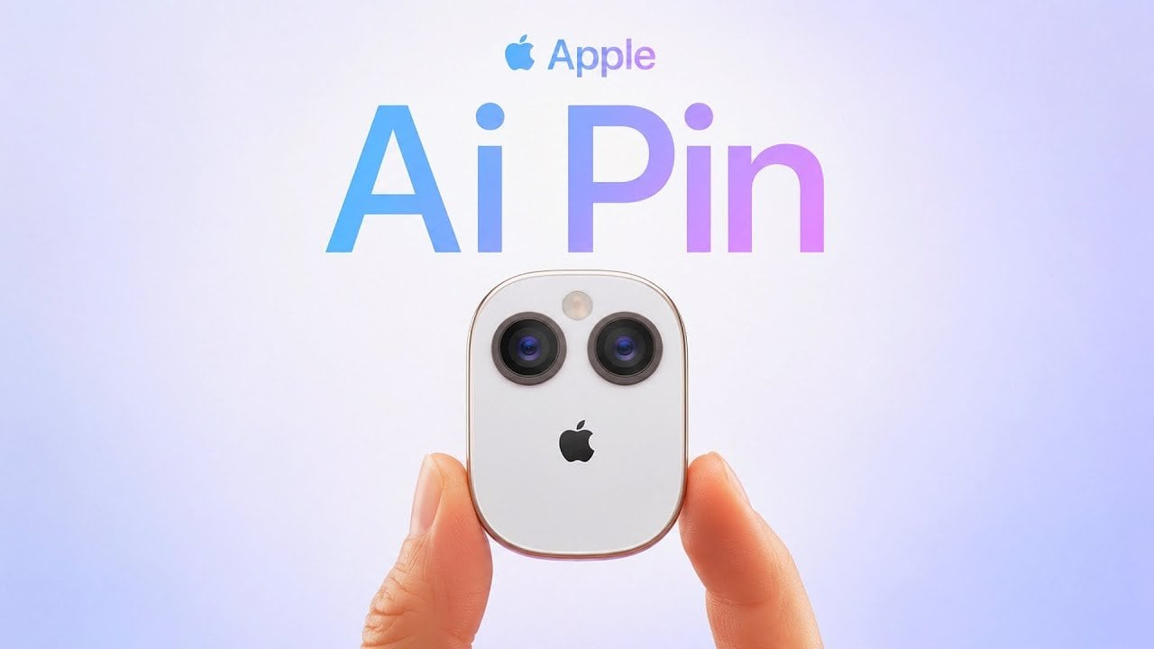 Apple AI Pin clipped to a shirt collar