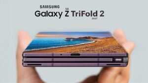 Side profile illustrating the slimmer body design of the new Samsung tri-fold phone.