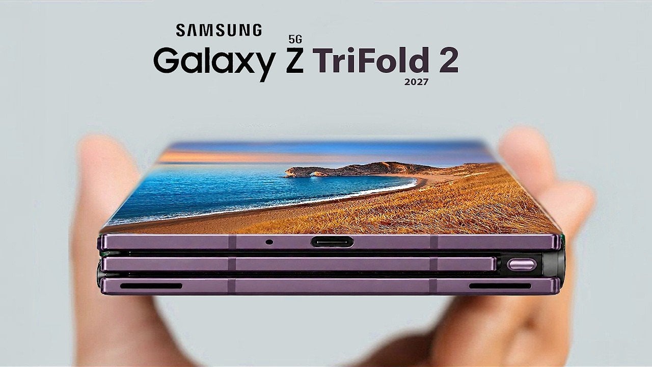 Side profile illustrating the slimmer body design of the new Samsung tri-fold phone.