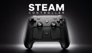 Front view of the updated 2026 Steam Controller showing trackpads and face buttons