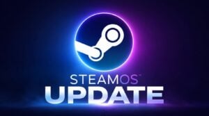 A person holding a Steam Deck displaying the new Steam OS update