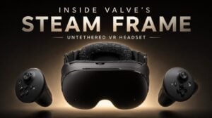 Steam Frame VR headset prototype showing standalone design