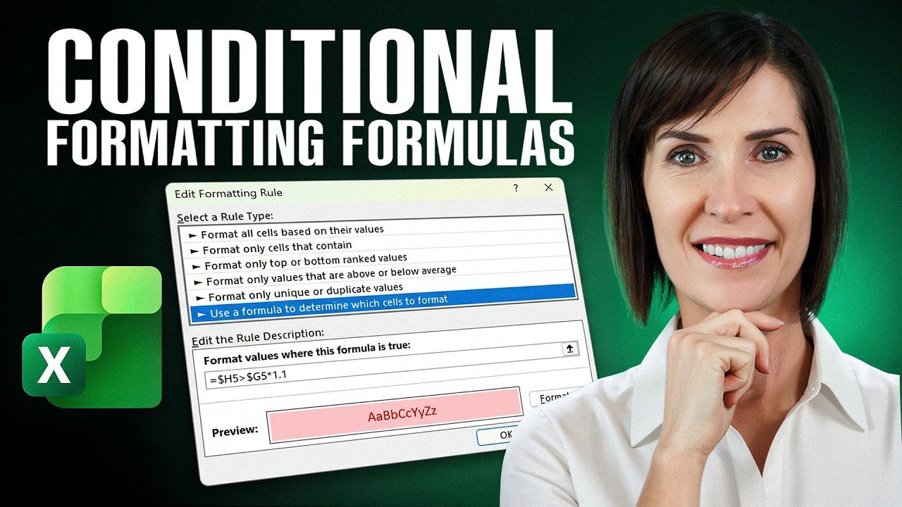 Before and after comparison of an Excel spreadsheet using conditional formatting