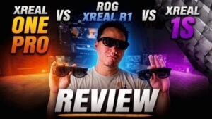 User wearing XREAL R1 glasses for high frame rate gaming
