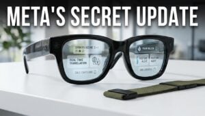 Live phone call captions displayed on the lenses of Meta smart glasses.