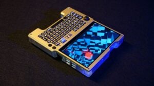 Custom built x86 cyberdeck handheld computer running Linux