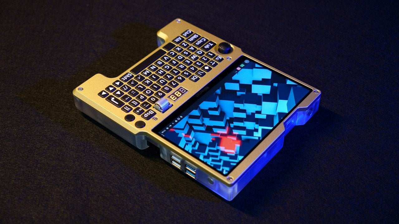 Custom built x86 cyberdeck handheld computer running Linux