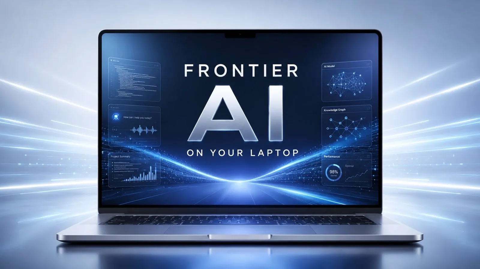 A laptop running the Deep Seek V4 Flash AI model locally.