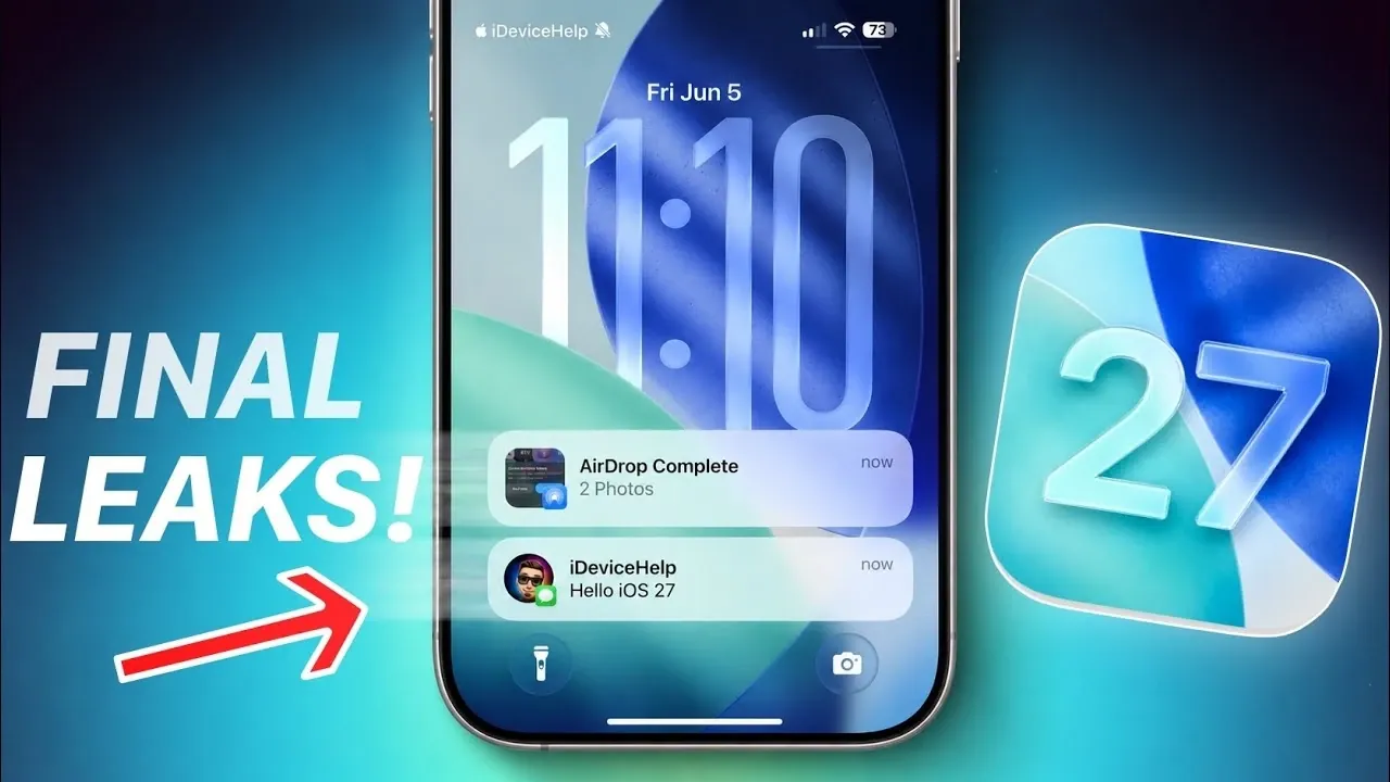 The redesigned iOS 27 notification center sliding in from the top left.