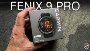 Garmin Fenix 9 smartwatch displaying outdoor navigation maps