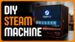 The custom GeekCube DIY Steam Machine running a game on its built-in screen