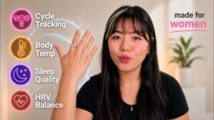Gold Femometer Ring Air worn on a woman's index finger