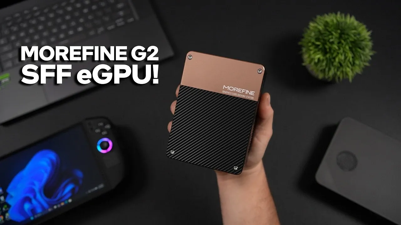Size comparison of the Morefine G2 eGPU next to a mini PC