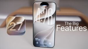 The new Liquid Glass design interface on an iPhone running iOS 27.