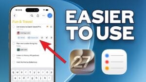 Apple Reminders interface showing new iOS 27 features
