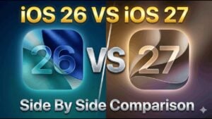 Side by side comparison of iOS 27 and iOS 26 home screens