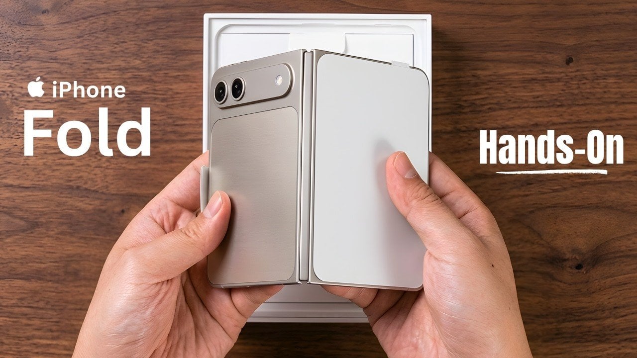Dummy unit showing the book-style design of the iPhone Fold Ultra