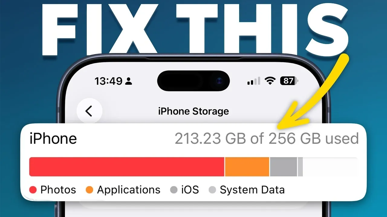 The optimize iPhone storage toggle enabled in the photos settings menu.