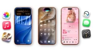 Customizable Liquid Glass UI design on an iPhone display
