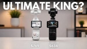 Side by side comparison of the DJI Pocket 4P and Insta360 Luna Ultra