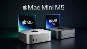 Silver Apple Mac Mini M5 on a desk