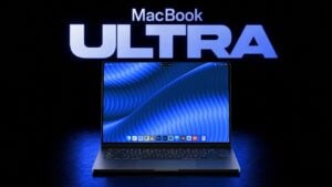 User interacting with the touchscreen on the late 2026 MacBook Ultra