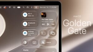 The new macOS 27 Golden Gate desktop interface with liquid glass icons