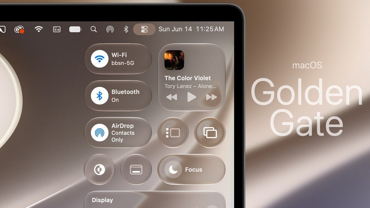 The new macOS 27 Golden Gate desktop interface with liquid glass icons