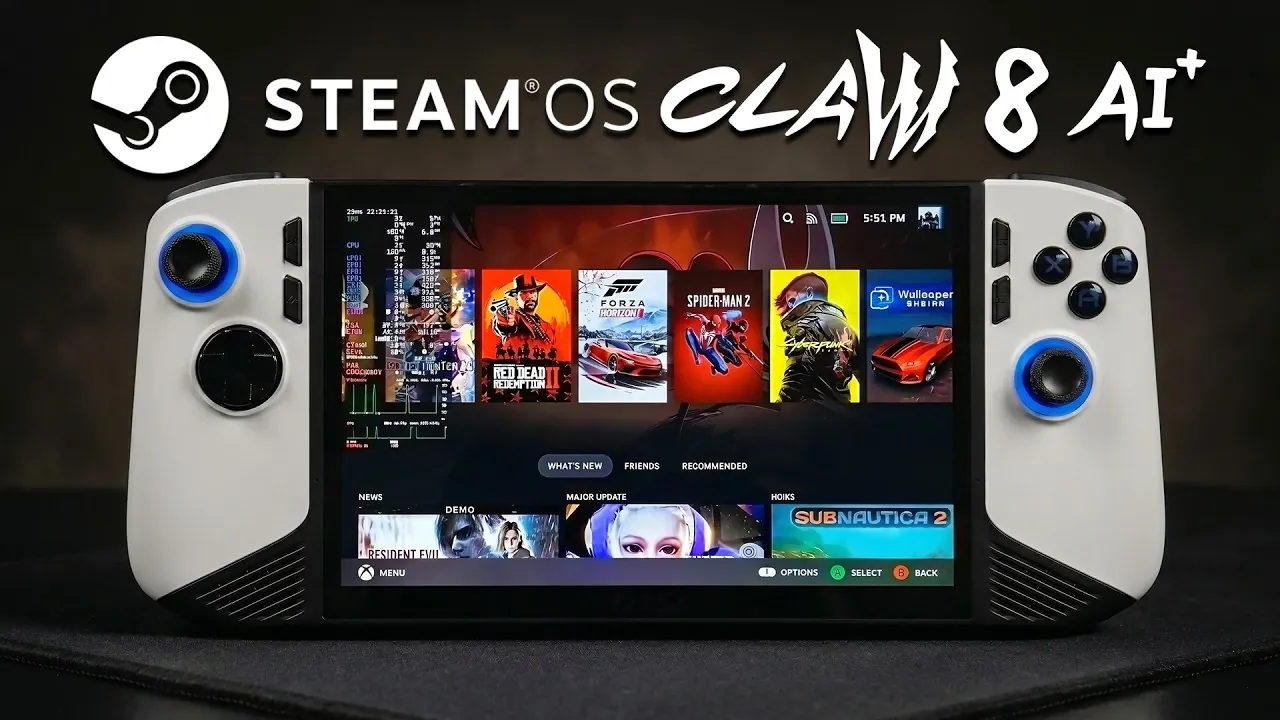 Performance benchmark comparison between SteamOS and Windows on the MSI Claw.