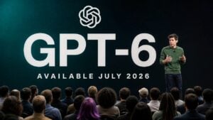 OpenAI logo displayed on a screen during the GPT-6 announcement