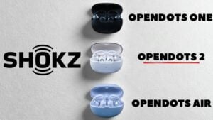 Side by side comparison of Shokz OpenDots 2 and OpenDots Air earbuds