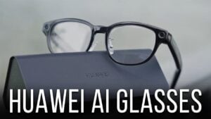 User wearing modern black Huawei AI Glasses activating the Celia voice assistant