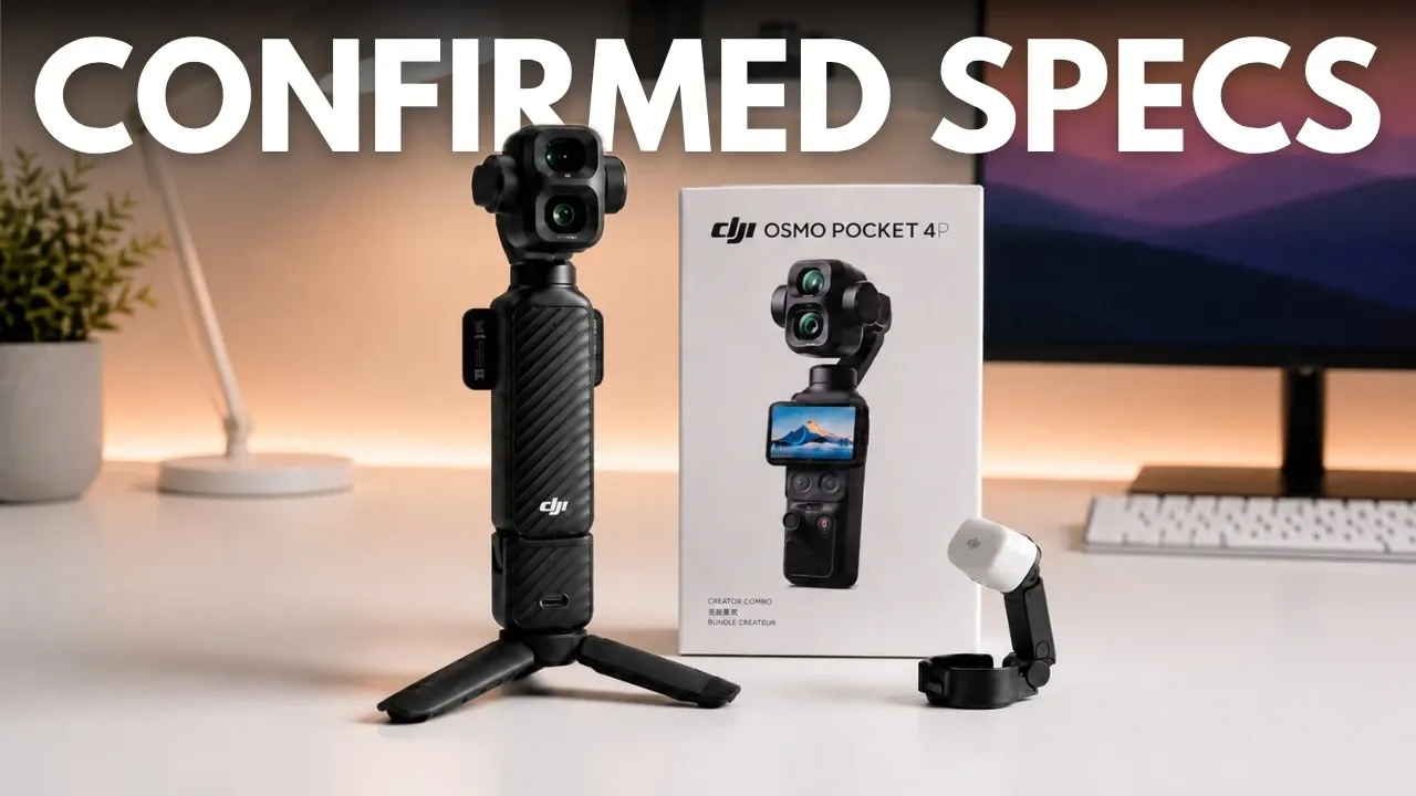DJI Osmo Pocket 4P camera in white showing the dual lens system