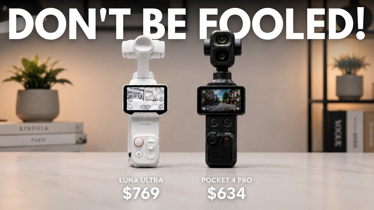 Side by side comparison of DJI Pocket 4P and Insta360 Luna Ultra