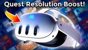 Side-by-side comparison of standard and super resolution VR graphics.