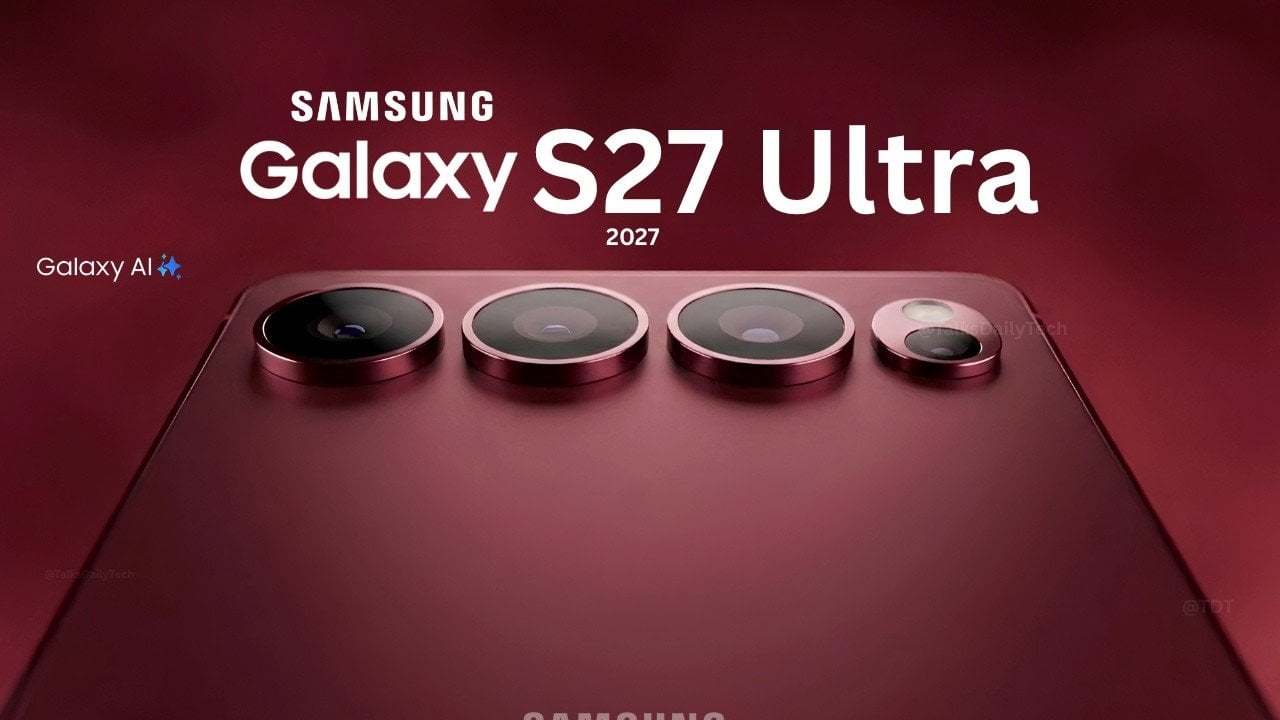 Render of the Samsung Galaxy S27 Ultra showing the new horizontal camera layout.