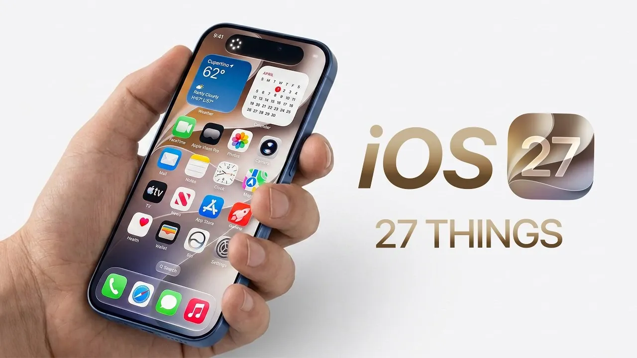 The new iOS 27 home screen displaying updated app icons and widgets