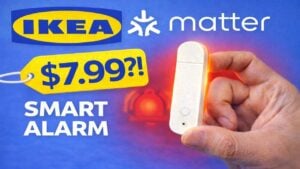 IKEA Migit Matter door sensor installed on a white door frame