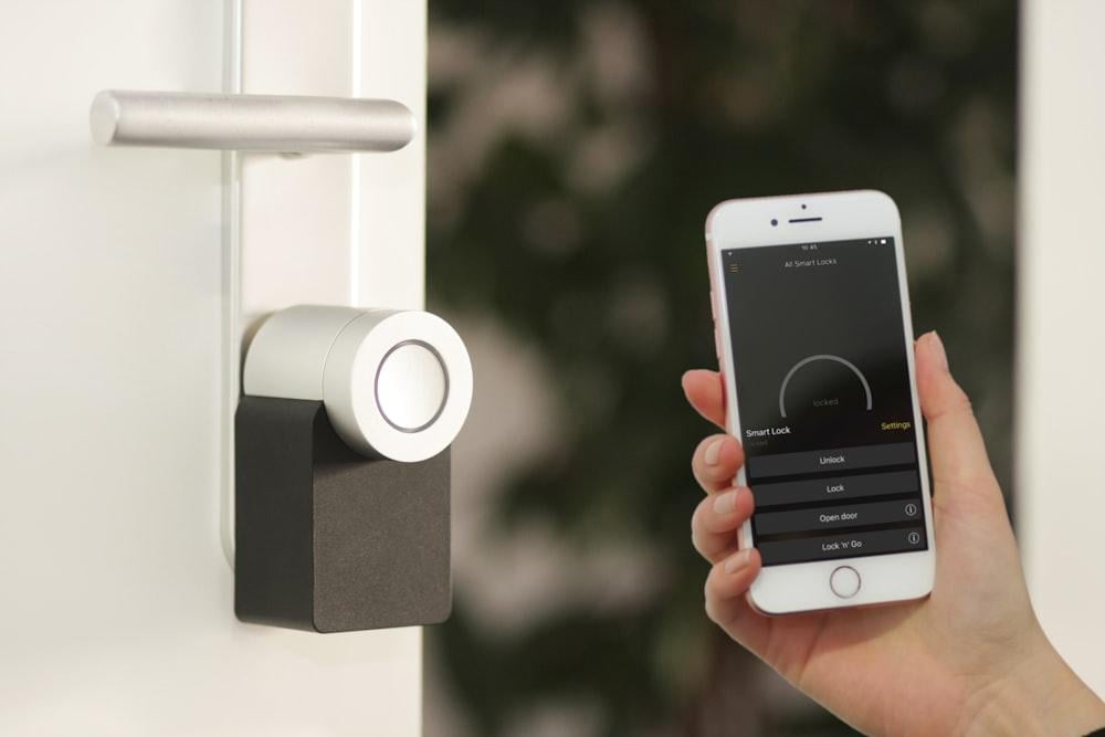 Smart home security devices at a front entryway